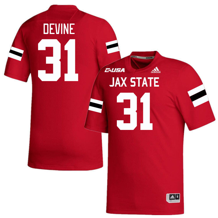 #31 Andre Devine Jacksonville State Gamecocks College Football Jerseys Stitched-Red